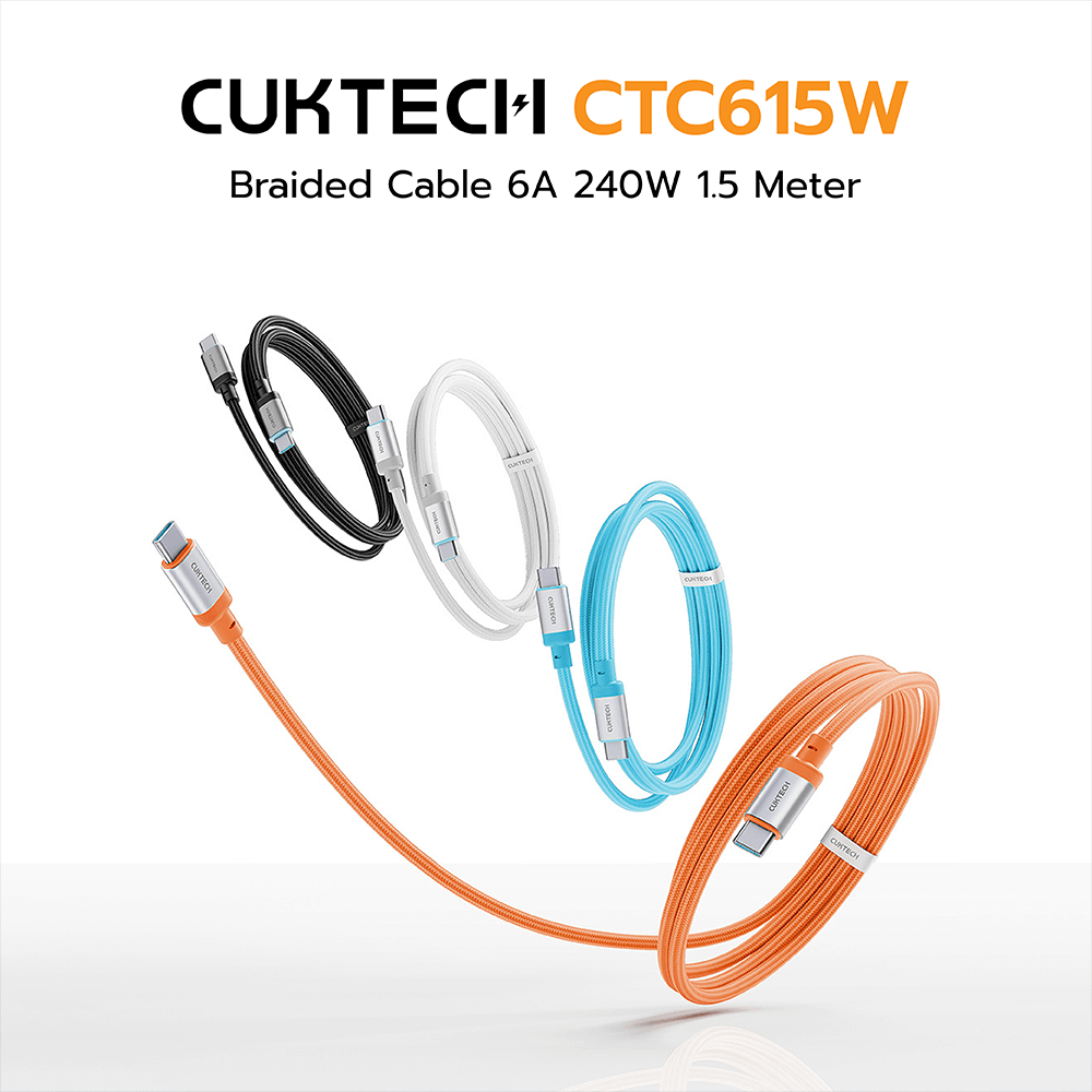 สายชาร์จเร็ว CUKTECH รุ่น CTC615W 6A 240W USB-C ยาว 1.5 ม. สีฟ้า (รองรับการชาร์จ PD3.1)